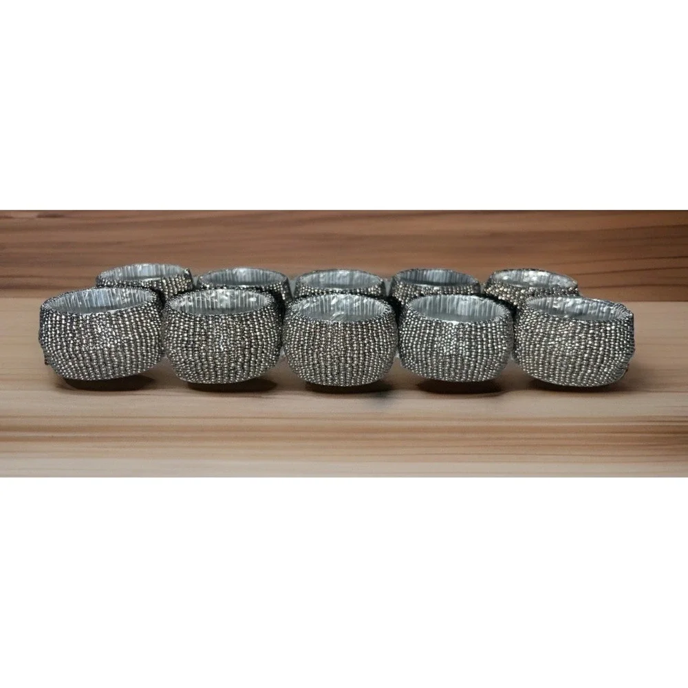 Set Of‎ 10 Silver Beaded Napkin Rings